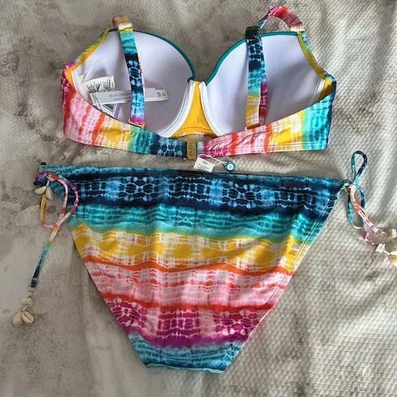 Bleu Rod Beattie Rainbow Tye Dye D-Cup Swim Top 38D Bottom Size 14 - Picture 6 of 9
